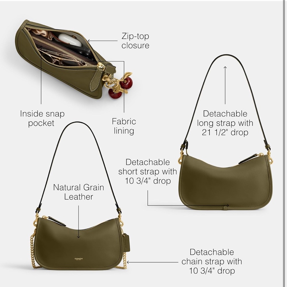 New Coach Sage Green Leather Shoulder Waverly Bag - Picture 3 of 8